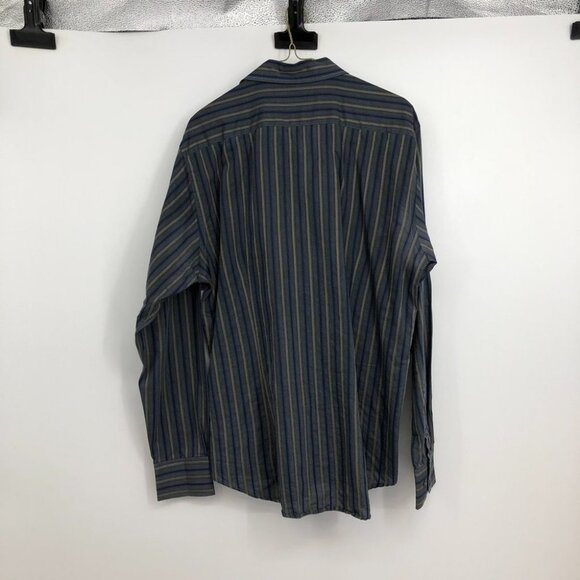 Ted Baker London vertical stripe navy and tan button down dress shirt cotton XL - Picture 2 of 15